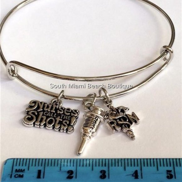 Nursing RN Caduceus Charm Bracelet Syringe Cute Graduation Gift Silver Plated - Picture 8 of 8